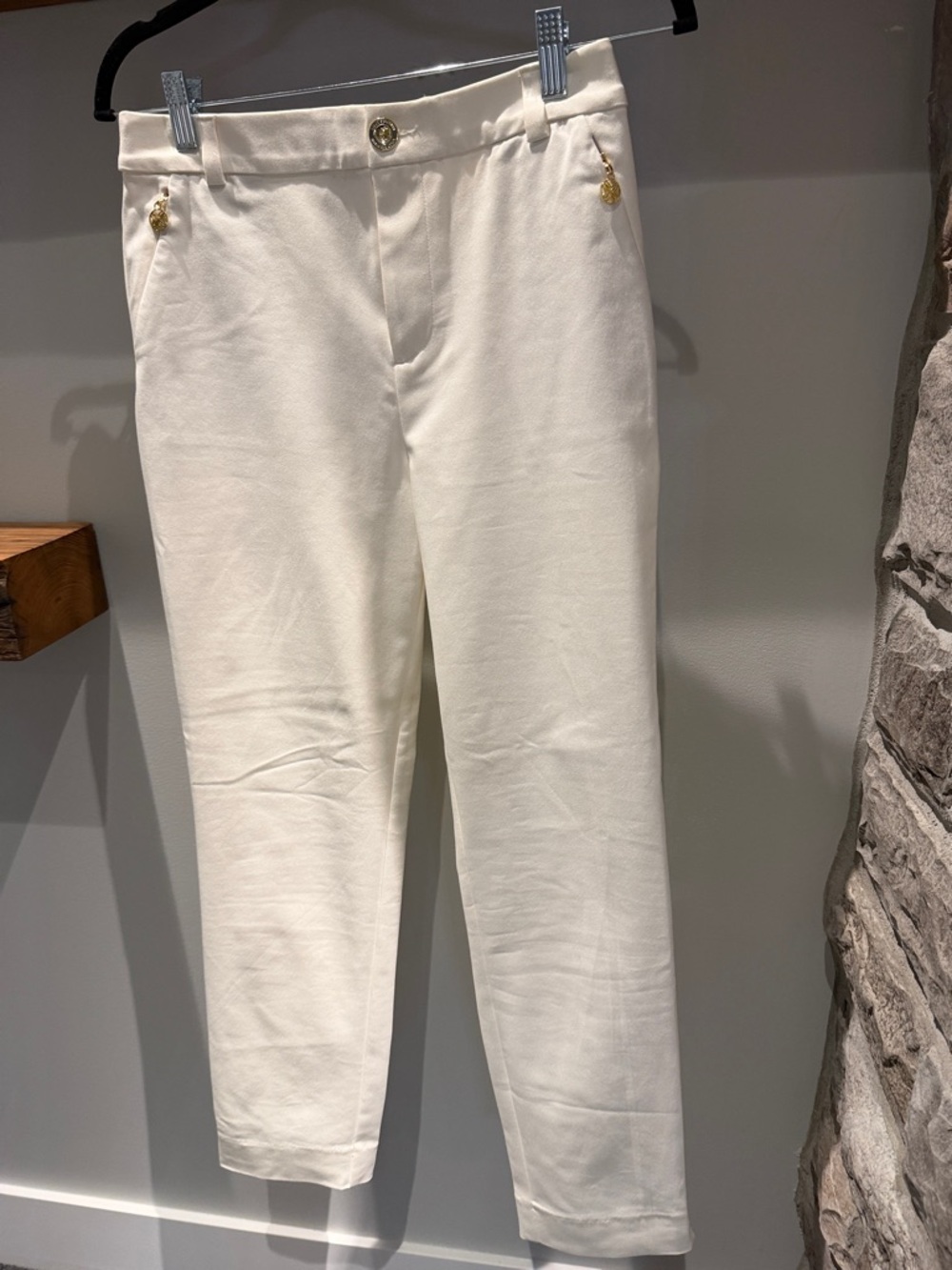 Lilly Pulitzer Cream Corso Ankle Pants with Gold Buttons